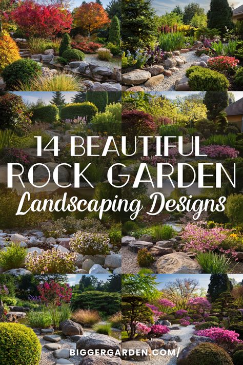 Transform your front yard with rock garden landscaping and small corner garden ideas. Add easy yard ideas for a charming space. Landscaped Gardens Design, Rocks Garden Ideas Landscaping, Japanese Rock Garden Landscaping, Succulents Rock Garden, Circular Garden Ideas, Rock Features In Garden, Wave Landscape Design, Rock River Bed Landscape Design, Big Stones In Garden