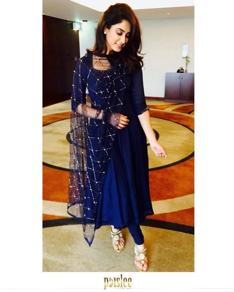 Drenched in heavenly blues, Deepti Sati keeping it a class apart with Paislee! Elegant royal blue crepe silk anarkali paired with a fully… Anarkali, Navy Blue, Navy, Blue