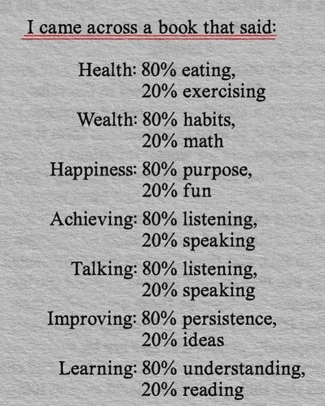 Prioritze the 80%. ✨ #book #health #habits #success #health #wealth #happiness #life Health Wealth And Happiness Quote, Health Wealth And Happiness, Happiness Quote, Health Habits, Health Wealth, Happy Quotes, Wise Words, Reading, Health