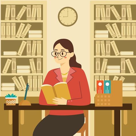 Librarian Illustration, The Librarian, Writing Motivation, Reading Art, Bookish Things, I Love Reading, Love Reading, Librarian, Vector Art