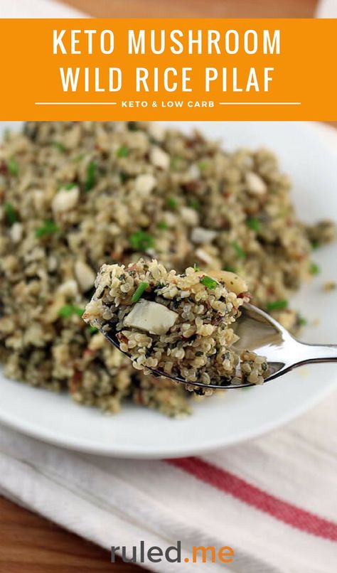 A keto mushroom wild rice pilaf recpe using cauliflower. #ketodiet #ketorecipes #ketogenicdiet Keto Gravy, Mushroom Wild Rice, Keto Mushrooms, Wild Rice Pilaf, Okra And Tomatoes, Rice Pilaf Recipe, Pilaf Recipes, Keto Side, Low Carb Side Dishes