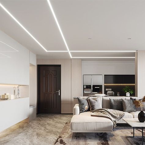 Esiste una soluzione per creare effetti minimal e scenografici con la luce, risparmiando? Si, puoi farlo con i tagli di luce: un metodo immediato e semplice per ottenere questo risultato. Puoi installarli a soffitto o a parete, usarli singolarmente o accoppiarli, in ogni caso doneranno carattere, movimento e vivacità all’ambiente. Led Aluminum Profile, Piano Ideas, Interior Ceiling Design, Recessed Ceiling Lights, Strip Led, Ceiling Lights Living Room, Linear Lighting, Decor Home Living Room, Led Light Bars