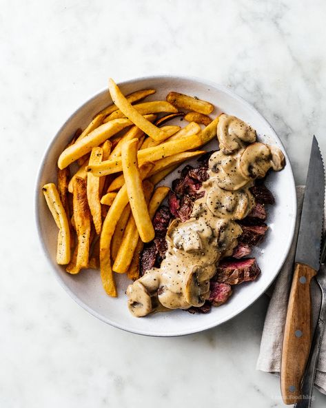 The 5 Best Steak Sauce Recipes to Serve with Your Weeknight Steak Frites Right Now · i am a food blog i am a food blog Mushroom Steak Sauce Recipe, Mushroom Steak Sauce, Peppercorn Sauce For Steak, Best Steak Sauce, Steak Sauces, Mushroom Steak, Steak Sauce Recipes, Steak And Chips, Steak And Mushrooms