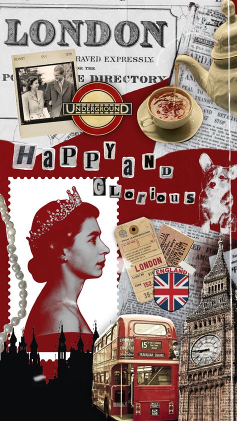 #queenelizabeth #london #hmthequeen #myfirstshuffle #red #britain #londonengland #collage London Aesthetic Wallpaper, London Sketch, City Collage, London Wallpaper, Artistic Wallpaper, Zine Design, London Poster, London Aesthetic, Glue Book