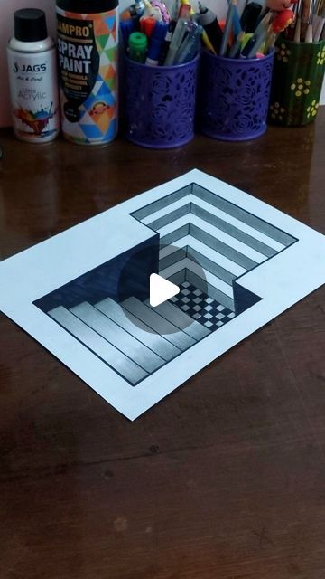 Mohit Kashyap on Instagram: "3d illusion drawing of double stairs 😉: tutorial ❤️" 3d Optical Illusions Drawing, Stairs Illusion, Double Stairs, 3d Illusion Drawing, How To Draw Stairs, Optical Illusion Drawing, 3d Optical Illusions, Illusion Drawings, 3d Illusion