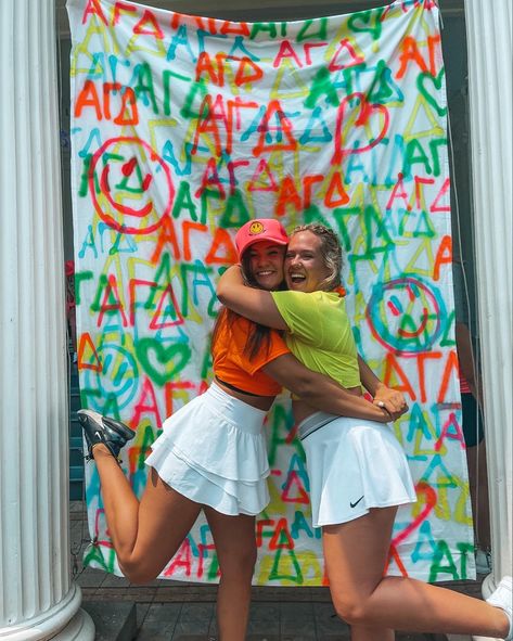 Color Me Bid Day Theme, Neon Sorority Theme, Sorority Sheet Banners, Sorority Sheet Signs, Neon Bid Day, Sorority Work Week Themes, Sorority Banner Ideas, Work Week Themes Sorority, Bid Day Banner