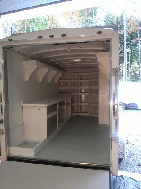 Trailer Shelving, Mobile Fashion Truck, Truck Organization, Van Shelving, Trailer Organization, Work Trailer, Cargo Trailer Conversion, Mobile Workshop, Cargo Trailer Camper