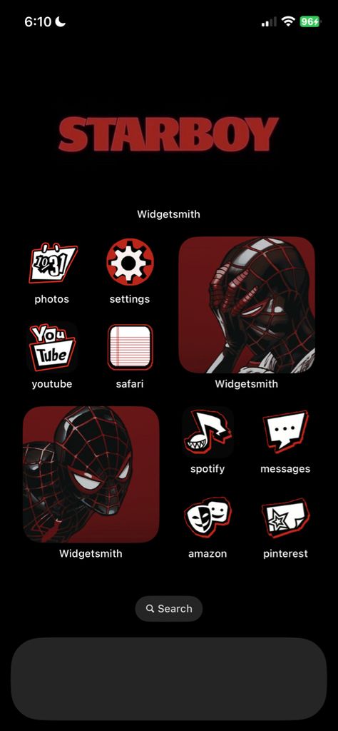 spider-man homescreen y2k spider-verse ios Spider Man Ios 16 Layout, Spider Man Themed App Icons, Spider Man Home Screen Ideas, Spider Pfp Y2k, Iphone Spiderman Theme, Spider Man Iphone Theme, Spiderverse Homescreen Layout, Spider Punk Homescreen, Spider Man Username Ideas