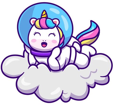 Cute Astronaut Unicorn Laying On Cloud Cartoon Vector Illustration - Icons by Canva Cloud Cartoon, Cute Astronaut, One Design, Vector Illustration, Canvas