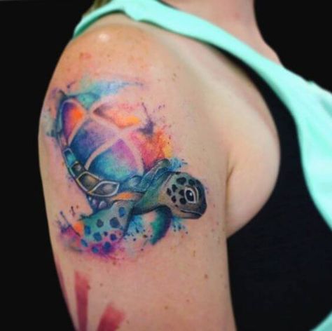 The 12+ Best Shoulder Tattoos - Turtle Tattoo Designs | PetPress Sea Turtle Watercolor Tattoo, Tattoos Turtle, Best Shoulder Tattoos, Tattoo Beach, Turtle Artwork, Turtle Tattoos, Sea Turtle Tattoo, Cool Shoulder Tattoos, Turtle Tattoo Designs