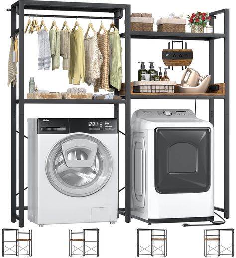 PRICES MAY VARY. 【with Charging Station】The Laundry Shelf Comes with 3 Outlets& 2 USB charging ports to provide power for up to 5 devices simultaneously. easily charge your the washer, dryer, fan, even your phone and other electrical appliances. the charging station can be installed in left or right directions according to your needs. No more fumbling with extension cords! 【DIY Assembly &Adjustable 】With its adjustable shelves and height settings, this rack easily accommodates different washing Over The Dryer Storage, Washer Dryer Shelves, Over Laundry Shelf, Enclosed Washer And Dryer, Laundry Shelf Over Washer Top Loader, Shelving Above Washer And Dryer, Over Washer And Dryer Storage, Master Closet With Washer And Dryer, Washer And Dryer Shelves