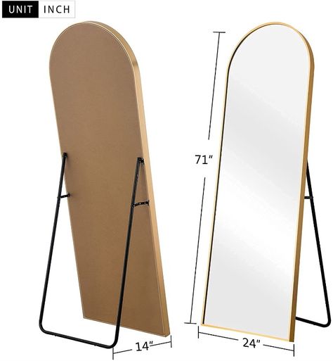 Bedroom Mirror Standing or Leaning Against Wall Aluminum Alloy Frame Dressing Mirror, Gold Large Bedroom Mirror, Leaning Against Wall, Arched Full Length Mirror, Modern Floor Mirrors, Mirror Standing, Mirror Floor, Full Length Floor Mirror, Floor Standing Mirror, Framed Mirrors