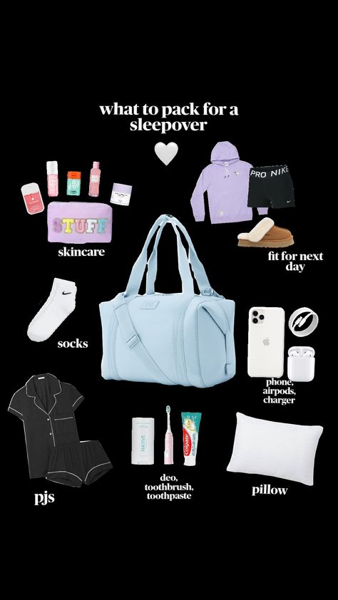 what to pack for a sleepover ! #sleepover #preppy #inspo #packing #cute #summer #aesthetic #fashion #beauty Overnight Bag Aesthetic, Spend The Night Bag, Pack For A Sleepover, Sleepover Preppy, Cute Summer Aesthetic, Summer Aesthetic Fashion, Preppy Inspo, Sleepover Bag, Sleep Over