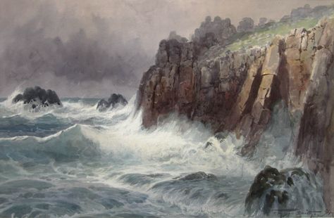 Frederic Marlett Bell-Smith, 'Cornwall Coast' at Mayberry Fine Art Cliffs Painting, Stormy Seascape, The Iliad, Sea Scapes, Cornwall Coast, Hudson River School, Sea Cliff, Historical Artwork, Land's End