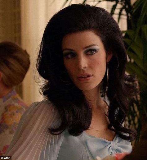 Stormed out: Megan stormed out after Harry made a crude comment about her acting career Mad Men Fashion Women, Mad Men Makeup, Mad Men Don Draper, Megan Draper, Elizabeth Reaser, Julia Ormond, Jessica Pare, Betty Draper, Jessica Lee