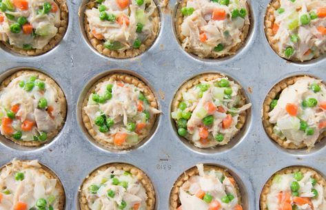 Mini Turkey Pot Pies - Butterball Mini Turkey Pot Pies, Turkey Pot Pies, Butterball Recipe, Pot Pie Recipe Easy, Turkey Pot Pie Recipe, Butterball Turkey, Turkey Pie, Well Plated, Crazy For Crust