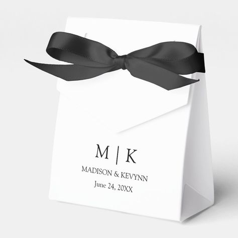 Modern Minimalist yet Elegant Couple Monogram Initials, Names and Date Wedding Favor Box - Black & White Black And White Wedding Favors, Wedding Favour Boxes, White Wedding Favors, Wedding Favor Box, Wedding Script, Elegant Wedding Favors, Black White Wedding, Black And White Wedding, Wedding Favor Boxes