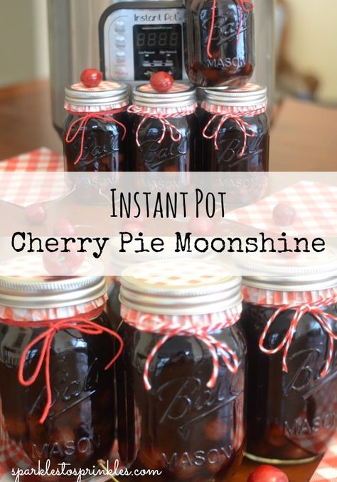 Instant Pot Cherry Pie Moonshine - Sparkles to Sprinkles Cherry Pie Moonshine Recipe, Cherry Pie Moonshine, Bailey's Recipes, Cherry Moonshine, Moonshine Recipe, Apple Pie Moonshine, Dehydrating Food, Homemade Alcohol, Homemade Liquor