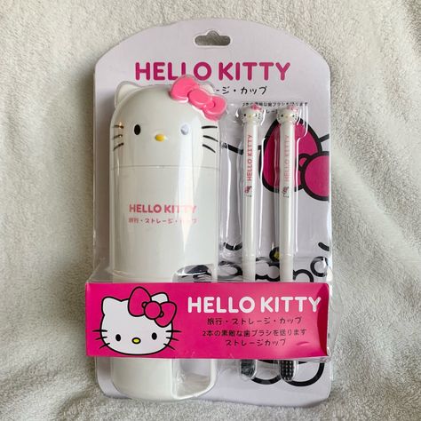 New In Package Hello Kitty Toothbrush Holder Travel Kit Comes With 2 Character Toothbrushes That Can Be Stored In The Container. The Container Can Be Used As A Holder And Bottom Acts Like A Cup. Really Portable And Cute This Listing Is For The Hello Kitty Set Only. Other Pics Are For Illustration Only. This Is Not A Mini Size, It Is Full Sized Tooth Brushes. Some Packages On The Bottom Right Middle Section May Be A Little Dented Or Broken From Being Shipped. It Is Only The Packaging Though, Prod Hello Kitty Toothbrush, Agenda Scrapbook, Hello Kitty Bathroom, Hello Kitty School, Tooth Brushes, Hello Kitty Room Decor, Pink Suitcase, Hello Kitty Shop, Scary Drawings