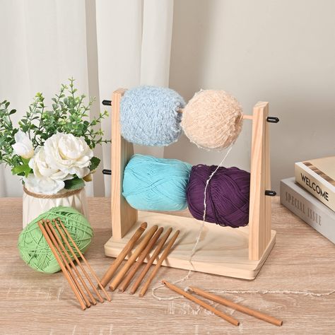 PRICES MAY VARY. 【Premium Material】Our crochet yarn holder is made of 100% premium solid wood, which is strong, steady and durable. Compared with those vertical yarn holders, the base and the side boards would keep the yarn holder standing. Besides, there are 12 bamboo crochet hooks in the package and they are also the practical crocheting supplies. 【Dimension】The height of this yarn storage is 9" and the base is 9" x 5.1". It can hold 4 small yarn balls at the same time. 【Double-Tier】The wooden My Crochet Boards, Yarn Storage Michaels Stores, Crochet Useful Items Knitting & Tools, Mini Crochet Tree Stockings, Crochet With No Hook?, Yarn Storage Small, Best Gifts For Crocheters, Yarn Crafts Knitting & Crochet Tools, Crochet Storage Pattern Free