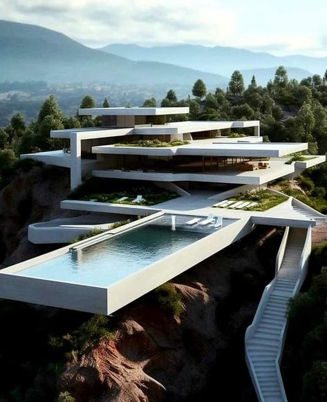 Modern Hillside Mansion, Hillside Mansion, Best Architecture, Futuristic Home, Minimal Architecture, Modern Villa Design, House Exterior Colors, Innovative Architecture, Architecture Construction