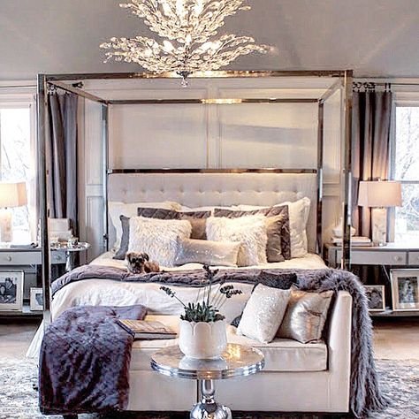 Master bedroom reveal with product sources. South Shore Decorating Blog Glamorous Bedroom, Glamourous Bedroom, Four Poster Bed, White Bed, Four Poster, Poster Bed, Remodel Bedroom, Dream Rooms, Beautiful Bedrooms