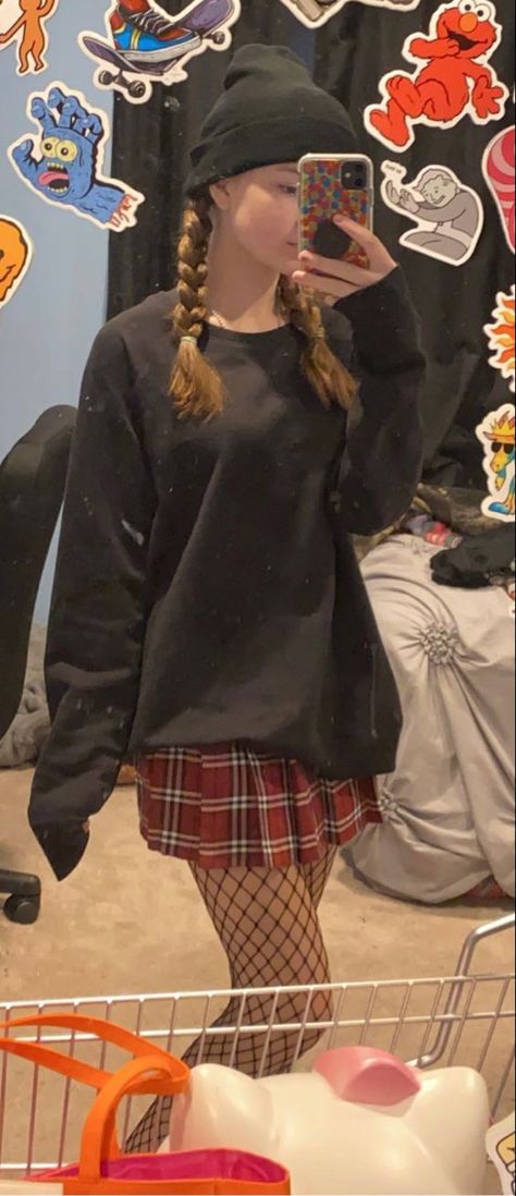 sweatshirt from warehouse, skirt and tights from spirit, beanie from shein? (i wouldve worn a shirt underneath but i was lazy and just trying stuff💋) Skirt And Tights, Tights, My Style, Skirt, Sweatshirts, Clothes