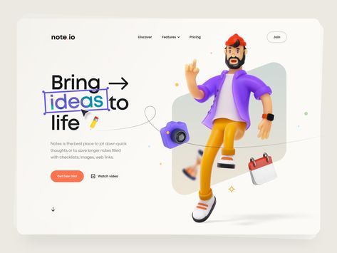 Note.io – Hero Header by Tran Mau Tri Tam ✪ for UI8 on Dribbble Web Design Websites, Desain Ui, Header Design, Ui Design Website, Portfolio Website Design, Web Ui Design, Web Design Projects, Webpage Design, Portfolio Web Design