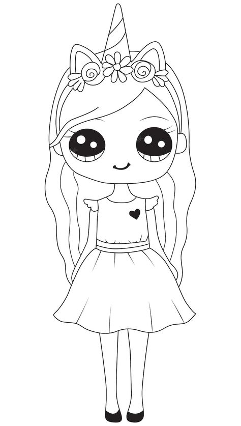 Premium Vector 1B6 Simple Doll Drawing, Simple Doll, Kawaii Girl Drawings, Pink Drawing, Rose Coloring Pages, Chibi Girl Drawings, Doll Drawing, Easy Cartoon Drawings, Line Art Illustration