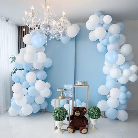 Light Blue And White Balloon Arch, Blue White Balloon Garland, Blue And White Balloons, White Balloon Garland, Blowing Up Balloons, Balloon Lights, Birthday Garland, Balloon Kit, Garland Arch