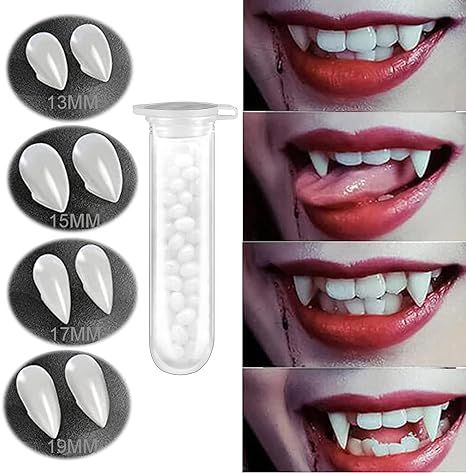 Amazon.com: TONBGSEL 4 Pairs of Vampire Fang Teeth with Adhesive for Halloween Party Fang Fang Werewolf Cosplay, Horror Party Vampire Fake Teeth Props : Toys & Games Werewolf Cosplay, Fang Teeth, Teeth Vampire, Horror Party, Fake Teeth, Vampire Fangs, Vampire Teeth, Transparent Box, Halloween Party Costumes