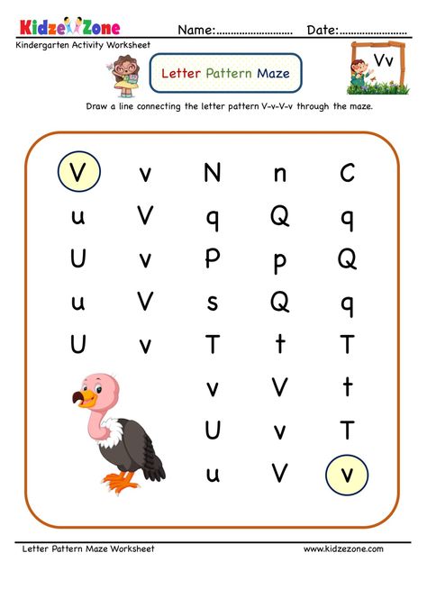 Letter V Maze Worksheet - Kidzezone 72C Letter V Preschool, Alphabet Letter Hunt, Preschool Curriculum Activities, Letter V Worksheets, Letter P Worksheets, Letter I Worksheet, Mazes For Kids Printable, Letter Maze, Kindergarten Activity