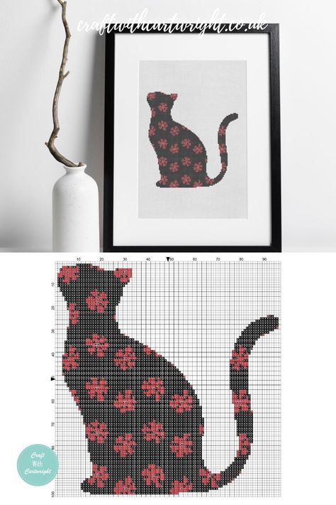 Download this beautiful floral silhouette feline pattern here Cross Stitch Cats, Black Cat Cross Stitch Pattern, Black Cat Cross Stitch, Flower Cat, Floral Silhouette, Cat Cross Stitch Pattern, Needle Crafts, Cat Cross Stitch, Cross Stitch Funny