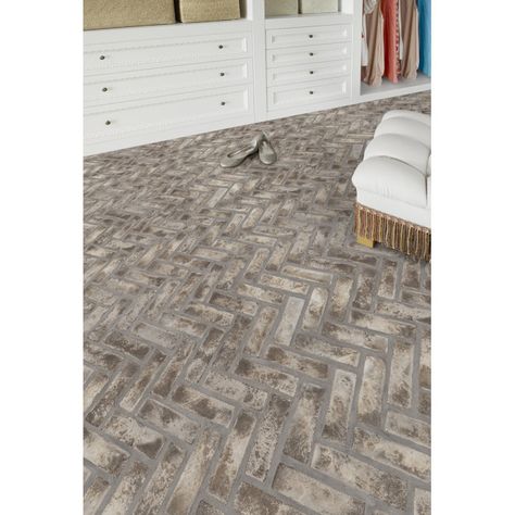 MSI ArtisanBrik 2.25" x 7.5" Textured Clay Brick Herringbone Floor & Wall Tile | Wayfair Decorative Pool Tiles, Brick Herringbone, Herringbone Mosaic Tile, Mudroom Flooring, Textured Clay, Brick Look Tile, Fireplace Facade, Grey Brick, Mosaic Floor