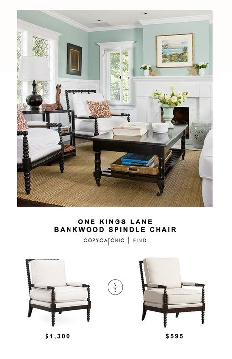 One Kings Lane Bankwood Spindle Chair for $1,300 vs Living Spaces Kindsley Accent Chair for $595 | @copycatchic look for less budget home decor get the look Cheap Living Room Furniture, Spindle Chair, Comfy Chairs, New Living Room, Cool Chairs, Formal Living Rooms, Accent Chairs For Living Room, Front Room, Room Chairs