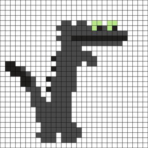 Toothless Dancing Perler Bead Pattern | Bead Sprites | Misc Fuse Bead Patterns Toothless Pixel Art Grid, Toothless Perler Beads, Toothless Alpha Pattern, Toothless Perler Bead Patterns, Perler Beads Black And White, Toothless Pixel Art, Toothless Cross Stitch, Toothless Dancing, Minecraft Perler Beads