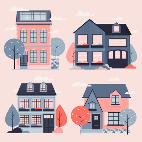 Vector House, Illustration Design Graphique, Collection Illustration, House Cartoon, Cartoon House, Arte 8 Bits, Building Illustration, Flat Design Illustration, House Illustration