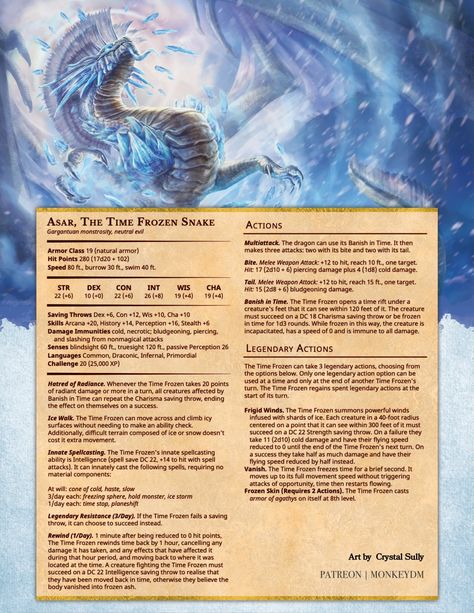 Dnd Monsters Homebrew, Dnd Gods, Massive Monster, Dnd Encounters, Snake Monster, Homebrew Monsters, Dnd Journal, Ice Monster, Dnd Stats