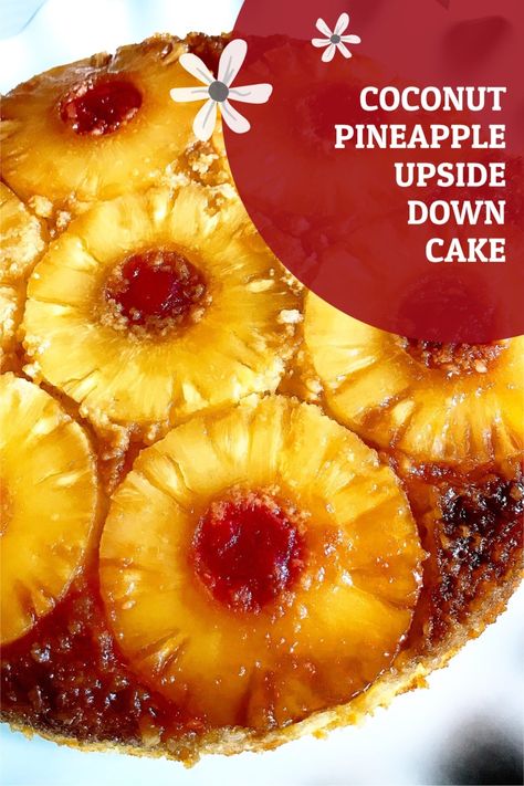 A twist on the traditional pineapple upside down cake by adding coconut. #pineapple #coconut #cake Pineapple Upside Down Cake With Coconut, Mary Makes It Easy Pineapple Coconut Upside Down Cake, Coconut Pineapple Upside Down Cake, Pineapple Coconut Upside Down Cake, Cocunut Cake, Coconut Upside Down Cake, Pineapple Coconut Cake, Pineapple Upside Cake, Coconut Icing