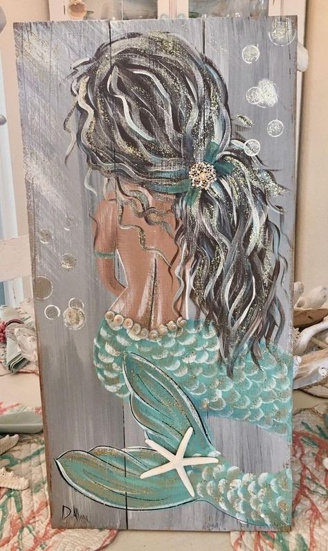 Painted Mermaids On Wood, Mermaid Glass Art, Mermaids On Wood, Hair Mermaid, Mermaid Wall Art, Mermaid Painting, Wood Painting Art, Blue Mermaid, Southwest Florida