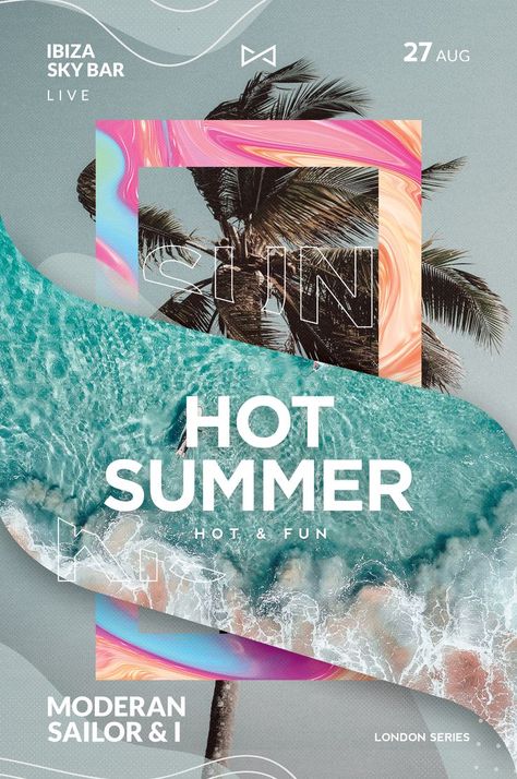 summer poster with exotic palms and geometric color shapes great for parties, summer clubs and dj events Neon Pool Parties, Miami Beach Party, Pool Parties Flyer, Summer Club, Summer Series, Summer Poster, Beach Themed Party, Event Poster Design, Dj Party