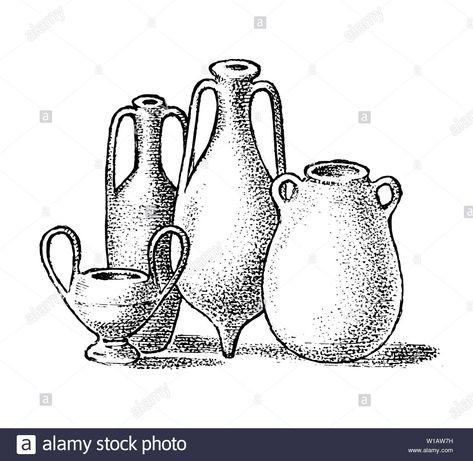 Download this stock vector: Pottery of ancient Greece. Greek clay pots or vases in vintage antique style. Hand drawn engraved vintage sketch for poster, banner or website. - W1AW7H from Alamy's library of millions of high resolution stock photos, illustrations and vectors. Cave Drawings, Greek Pottery, Grece Antique, Poster Banner, Antique Illustration, Ancient Greece, Clay Pots, Antique Style, Fashion Drawing