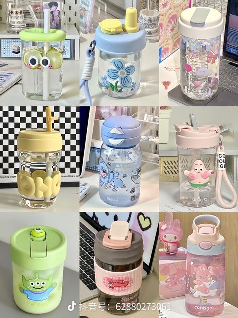 Kawaii Cups, Kitchen Decor Collections, Bottle Cute, Stationery Obsession, Trendy Water Bottles, Aesthetic Objects, Cartoon Flower, Cute School Stationary, My Style Bags