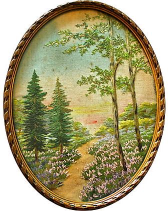 woodsy Embroidered Landscapes, Painted Embroidery, Landscape Painting Ideas, Landscape Embroidery, Adirondack Style, Woodland Cottage, Hand Embroidery Patterns Free, Retro Garden, Antique Painting