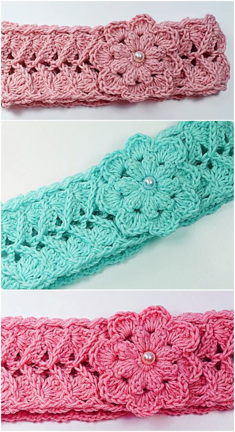 Crochet Fast And Easy Headband With Flower - Crochet Ideas Free Crochet Baby Headband Pattern, Free Crochet Patterns For Headbands, Crochet Flower Headband Pattern Free, Crochet Headbands Patterns, Easy Crochet Headband Pattern Free, Crochet Headband Patterns, Crocheted Headbands, Crochet Headband Free, Easy Crochet Headbands