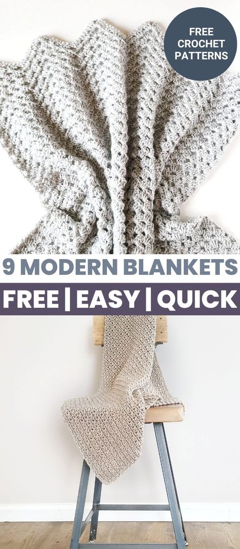 Add warmth and comfort to your home with these modern blanket crochet patterns. From chunky cabled throws to delicate lace designs, we have nine free patterns that will surely brighten up any room. Whether you are a beginner or a seasoned crocheter, there is something for everyone. With these unique designs, you can show off your handmade creations and make your home look and feel more inviting. Crochet Quick Blanket Free Pattern, Softest Yarn For Crochet Blanket, Quick Crochet Afghan Patterns Free, Crochet Blanket 4 Weight Yarn, Lightweight Crochet Blanket Pattern Free, White Crochet Ideas, Quick Crochet Afghan, Crochet Patterns Blankets, Easy Crochet Patterns Free Beginners