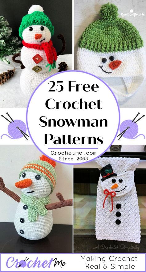 25 Free Crochet Snowman Patterns - Crochet Me Snowman Patterns, Snowman Amigurumi, Snowman Crochet, Christmas Crochet Patterns Free, Crochet Patterns Free Beginner, Crochet Snowman, Free Crochet Bag, Handmade Baby Blankets, Easy Crochet Patterns Free