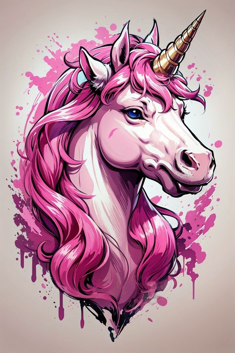 Pink Unicorn Tattoo, Unicorn Head Tattoo, Unicorn Head Drawing, Unicorn Graffiti, Unicorn Art Drawing, Cool Little Tattoos, Unicorn Tattoo Designs, Unicorn Vector, Unicorn Tattoo