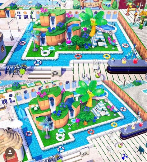 Water Park Ideas, Acnh Tropical, Acnh Kidcore, Animal Crossing 3ds, Animal Crossing Funny, Acnh Island Ideas, Animal Crossing Island Ideas, Animal Crossing Wild World, City Folk