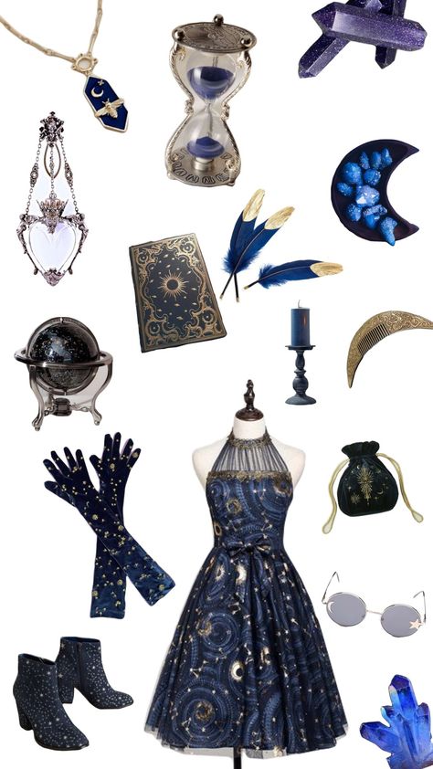 #navy_blue #witch #ravenclaw Galaxy Clothes Aesthetic, Witch Asthetics Outfit, Blue Witch Outfit, Ravenclaw Outfit Aesthetic, Ravenclaw Tie, Hogwarts Oc, Ravenclaw Outfit, Raven Claw, Blue Witch